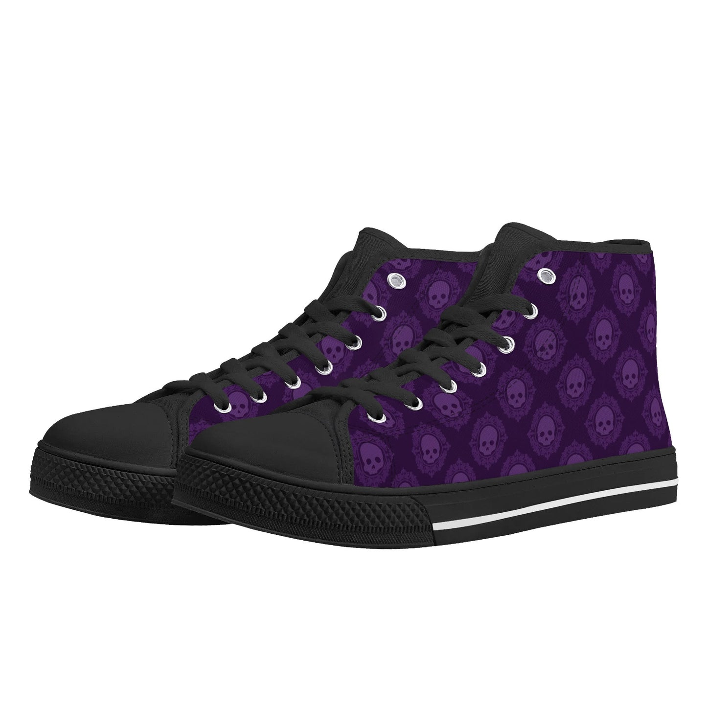 Gothic Purple Skulls Rubber High Top Canvas Shoes