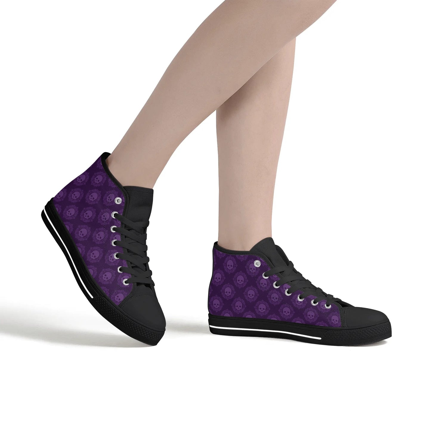 Gothic Purple Skulls Rubber High Top Canvas Shoes