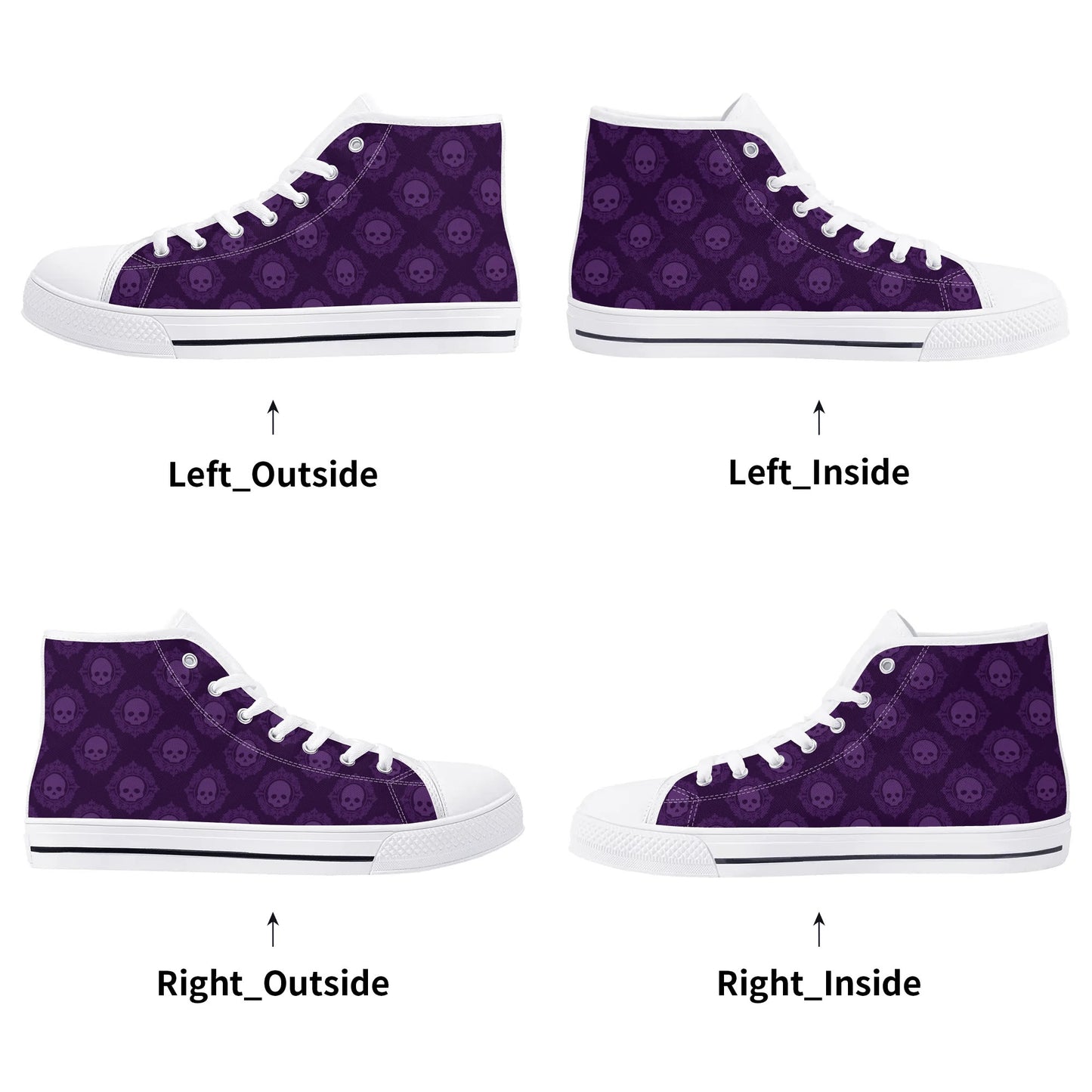 Gothic Purple Skulls Rubber High Top Canvas Shoes