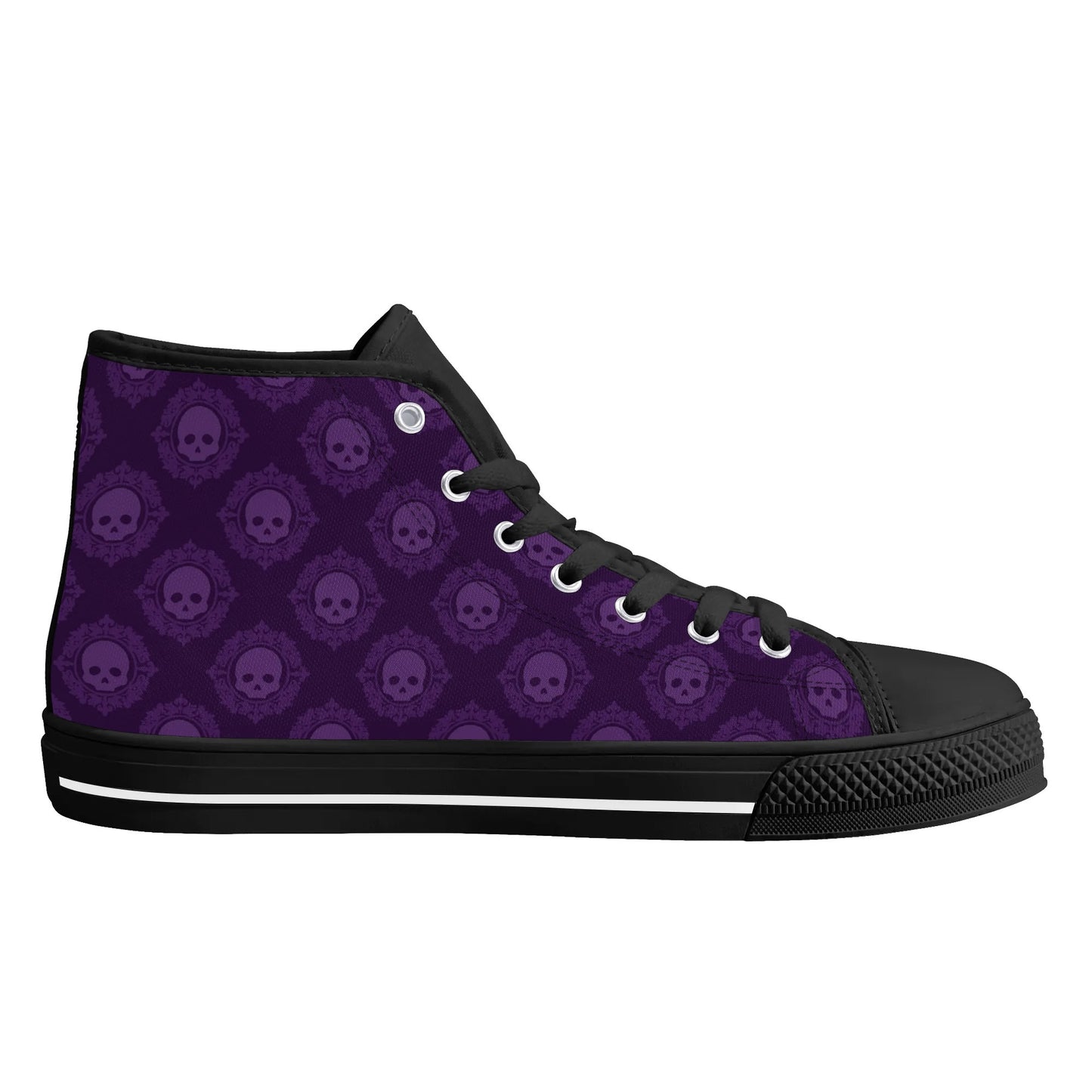 Gothic Purple Skulls Rubber High Top Canvas Shoes