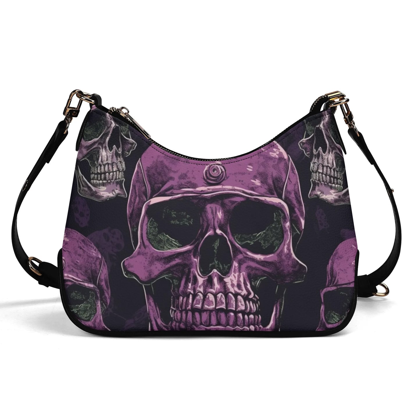 Purple Skull Leather Hand Bag With Chain