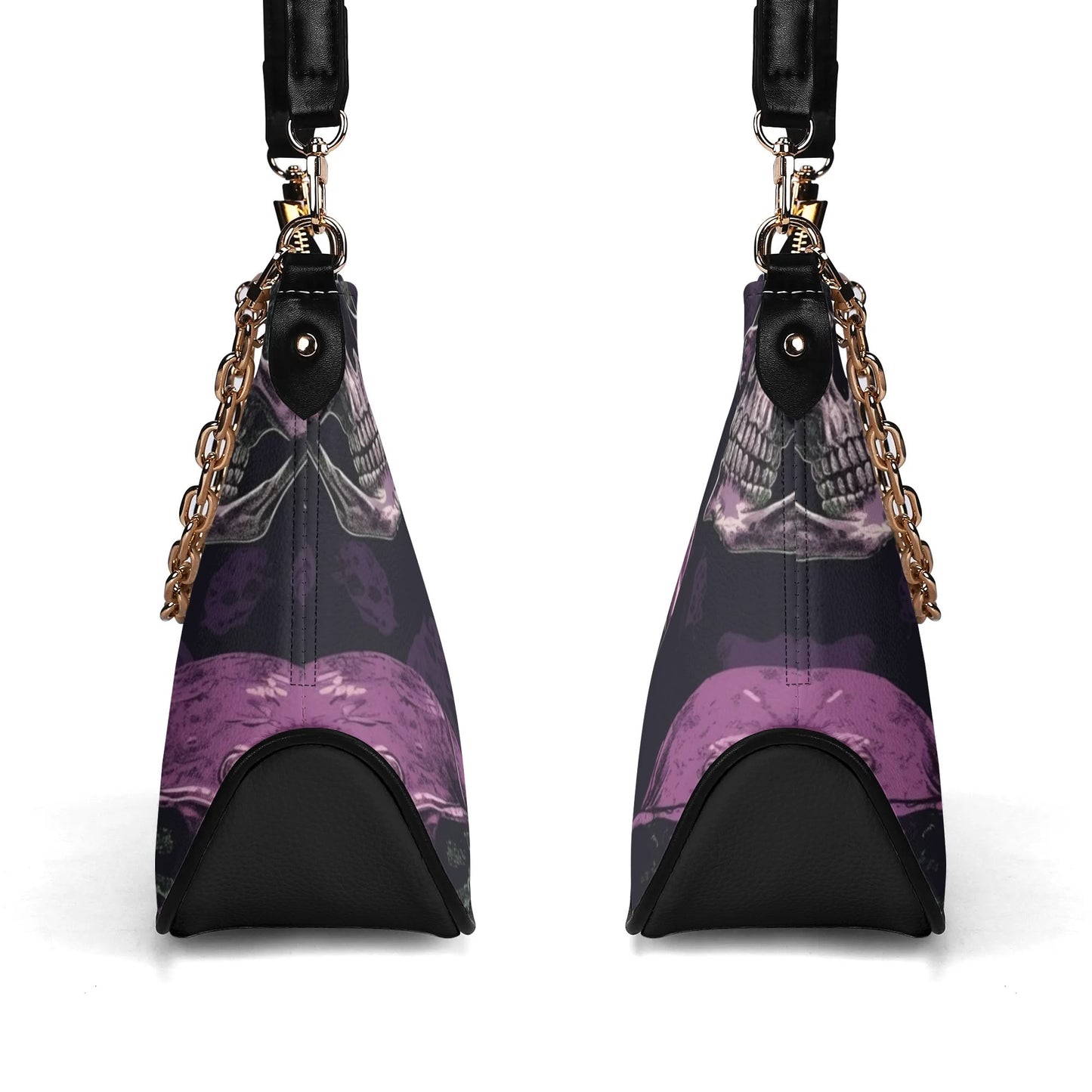 Purple Skull Leather Hand Bag With Chain