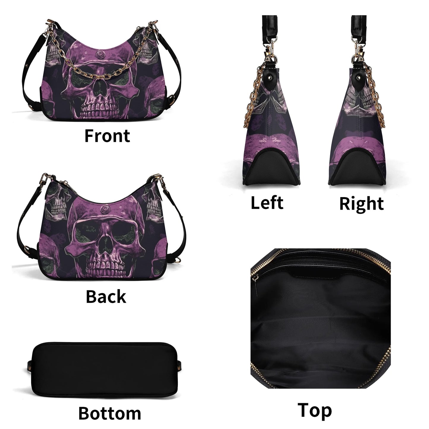 Purple Skull Leather Hand Bag With Chain