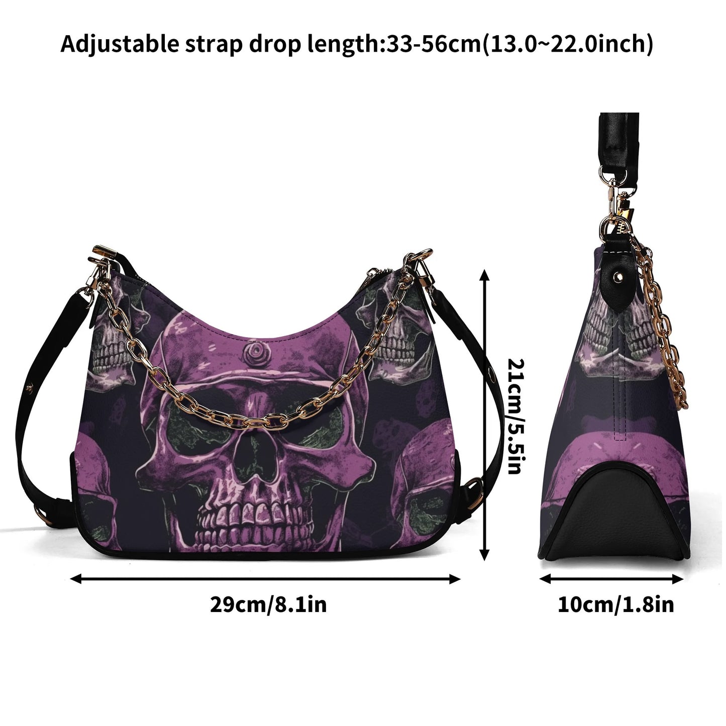 Purple Skull Leather Hand Bag With Chain