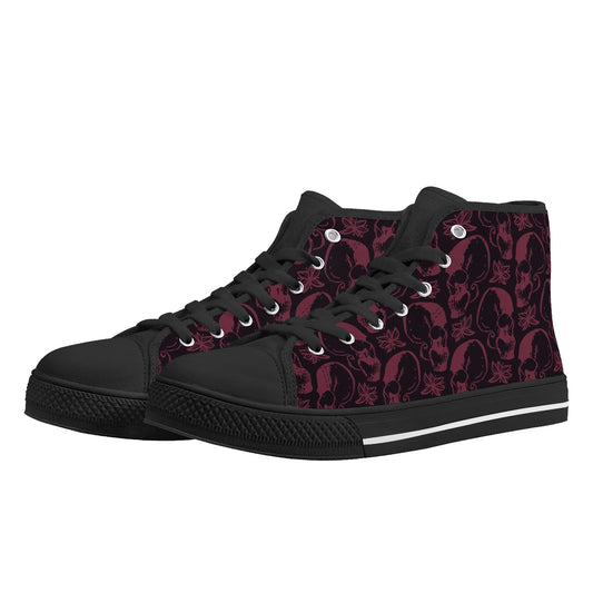 Purple Skulls And Flowers Rubber High Top Canvas Shoes