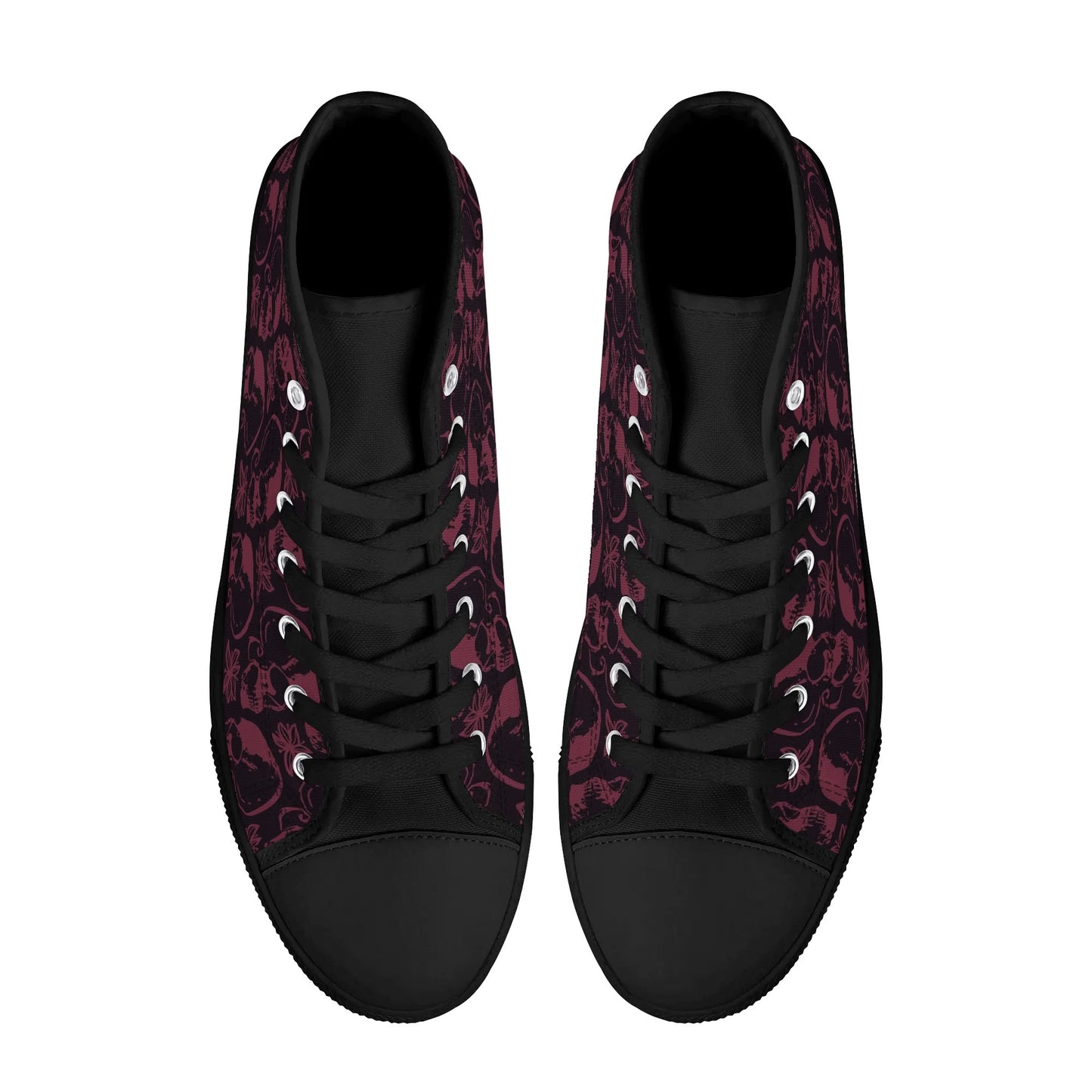 Purple Skulls And Flowers Rubber High Top Canvas Shoes