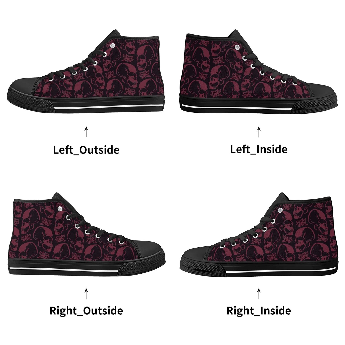 Purple Skulls And Flowers Rubber High Top Canvas Shoes