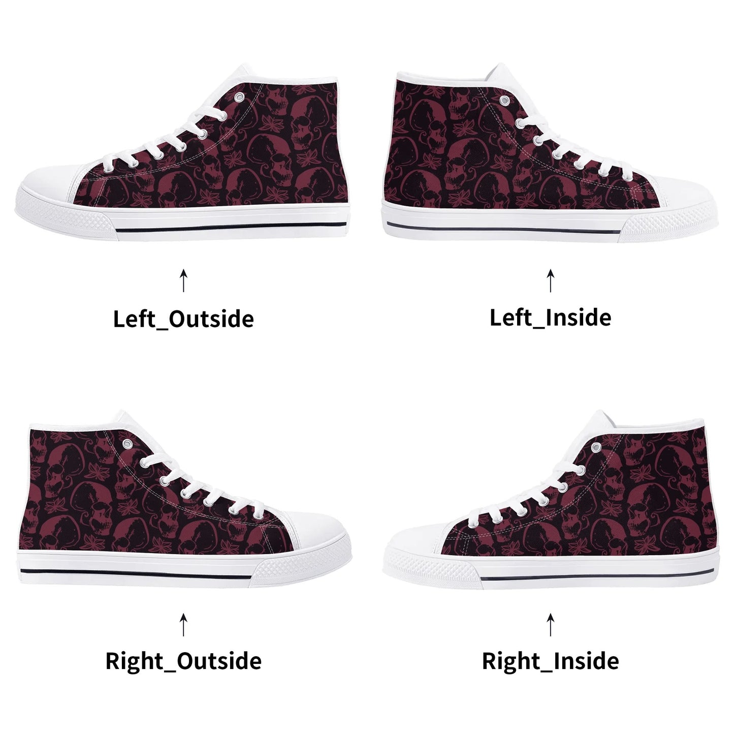 Purple Skulls And Flowers Rubber High Top Canvas Shoes