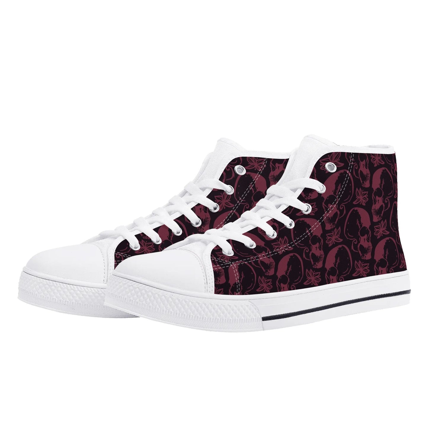 Purple Skulls And Flowers Rubber High Top Canvas Shoes