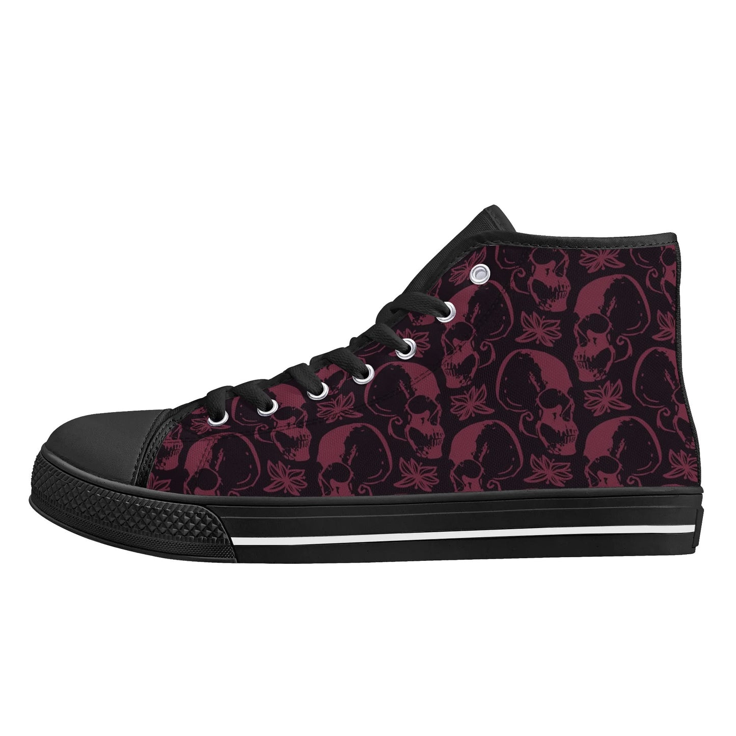 Purple Skulls And Flowers Rubber High Top Canvas Shoes