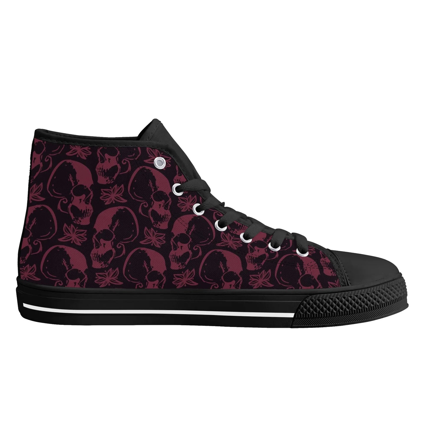 Purple Skulls And Flowers Rubber High Top Canvas Shoes