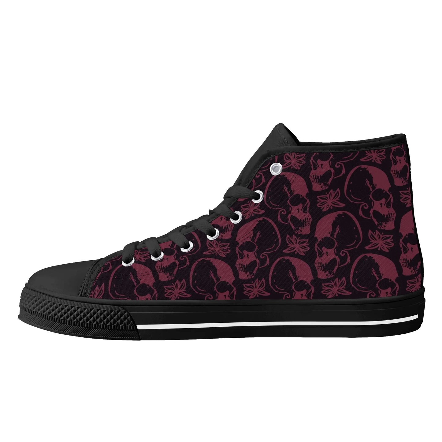 Purple Skulls And Flowers Rubber High Top Canvas Shoes