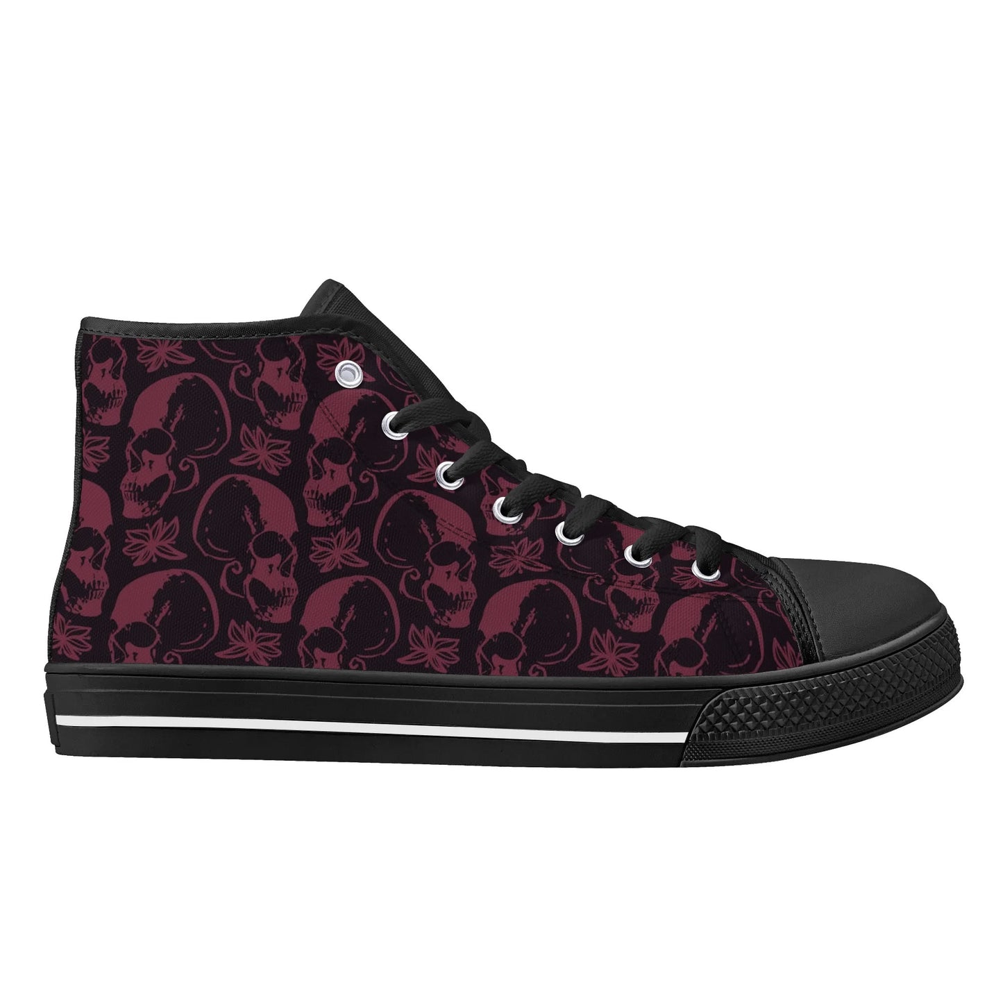 Purple Skulls And Flowers Rubber High Top Canvas Shoes