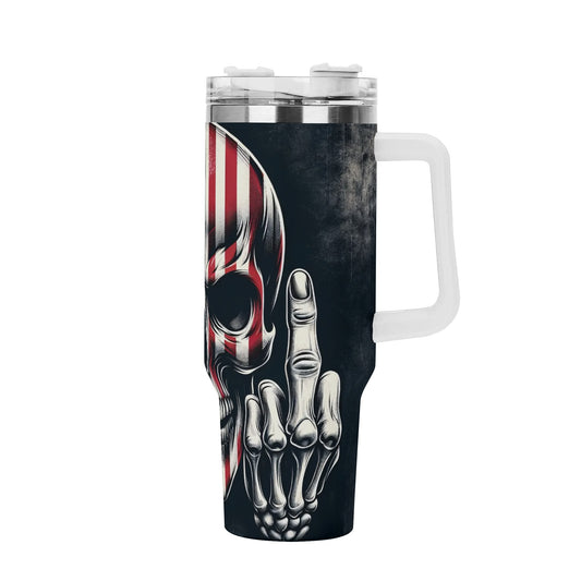 Middle Finger American Skull 40 Oz Tumbler With Handle