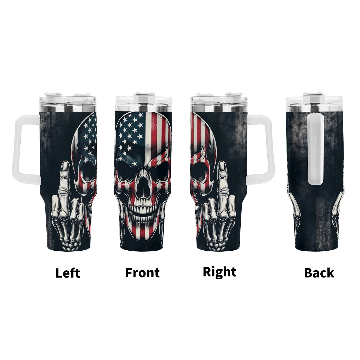 Middle Finger American Skull 40 Oz Tumbler With Handle