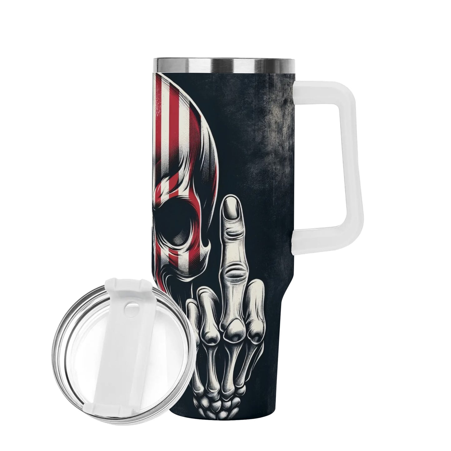 Middle Finger American Skull 40 Oz Tumbler With Handle