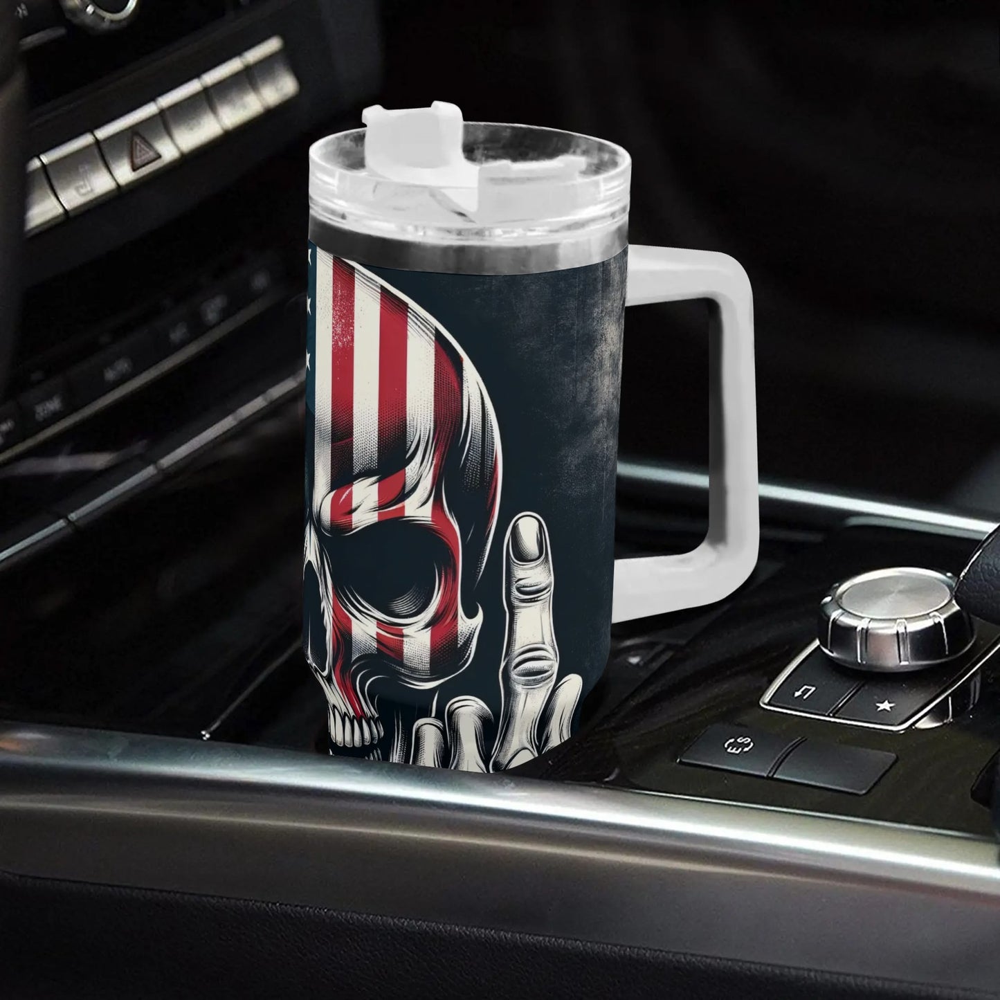 Middle Finger American Skull 40 Oz Tumbler With Handle