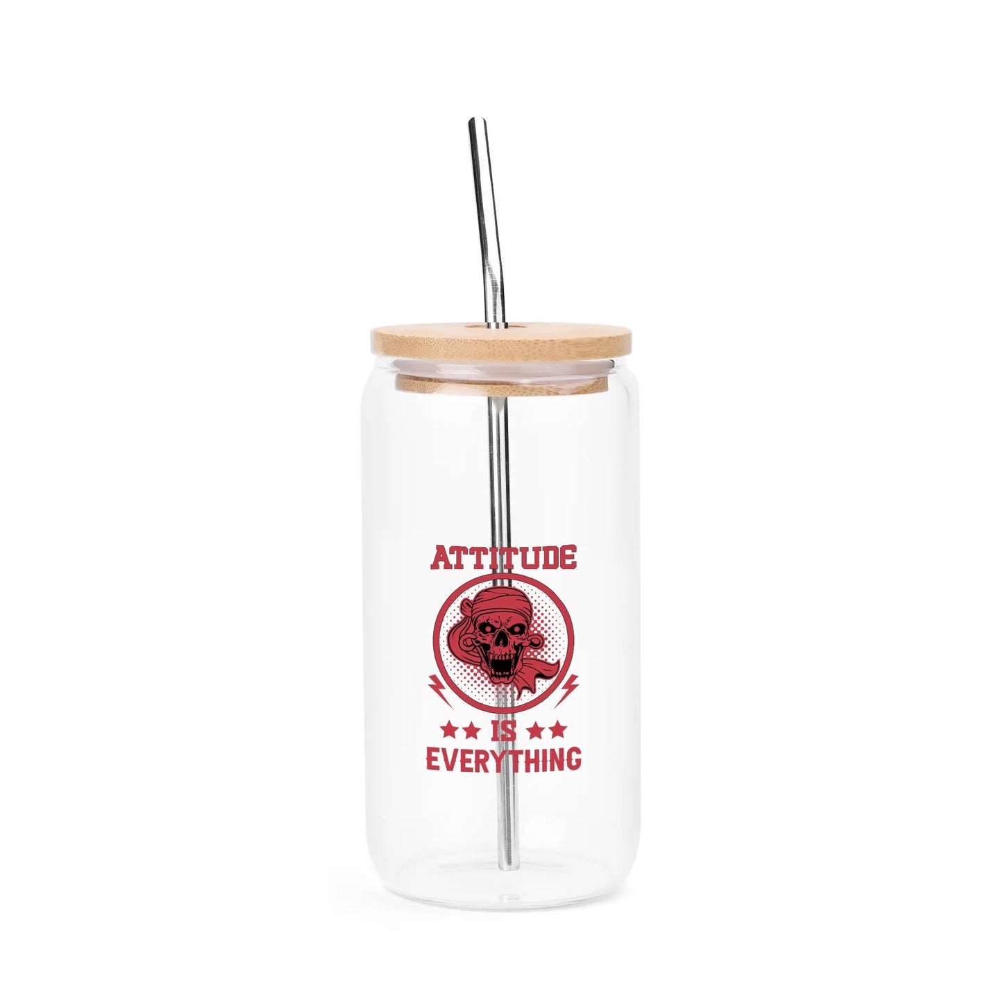 Attitude Is Everything Bamboo Lid 16oz Glass Cups with Straw