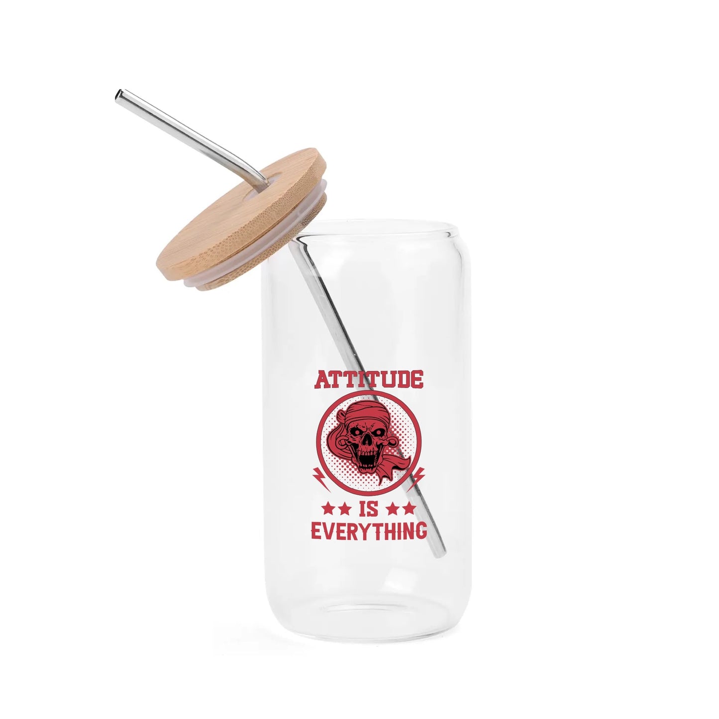 Attitude Is Everything Bamboo Lid 16oz Glass Cups with Straw