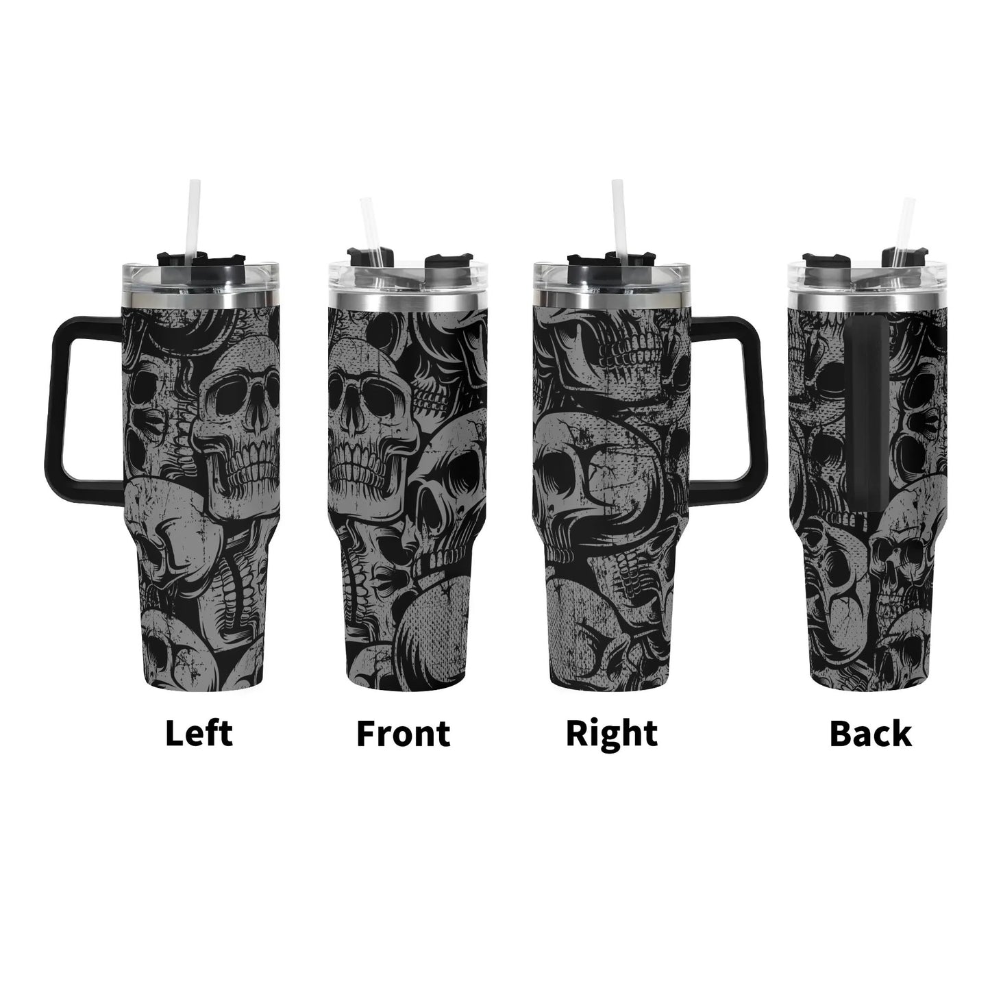 Silver Skulls 40 Oz Tumbler With Handle