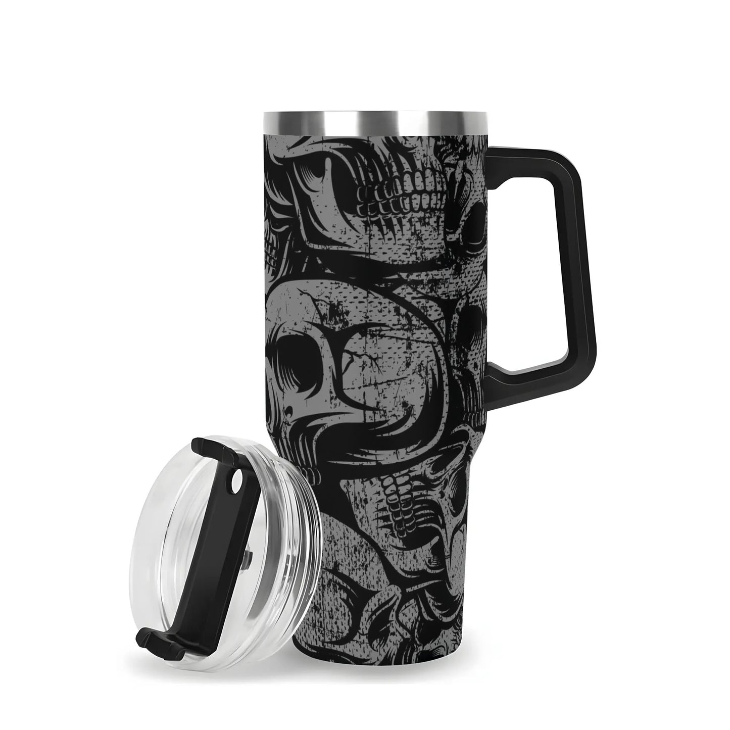 Silver Skulls 40 Oz Tumbler With Handle