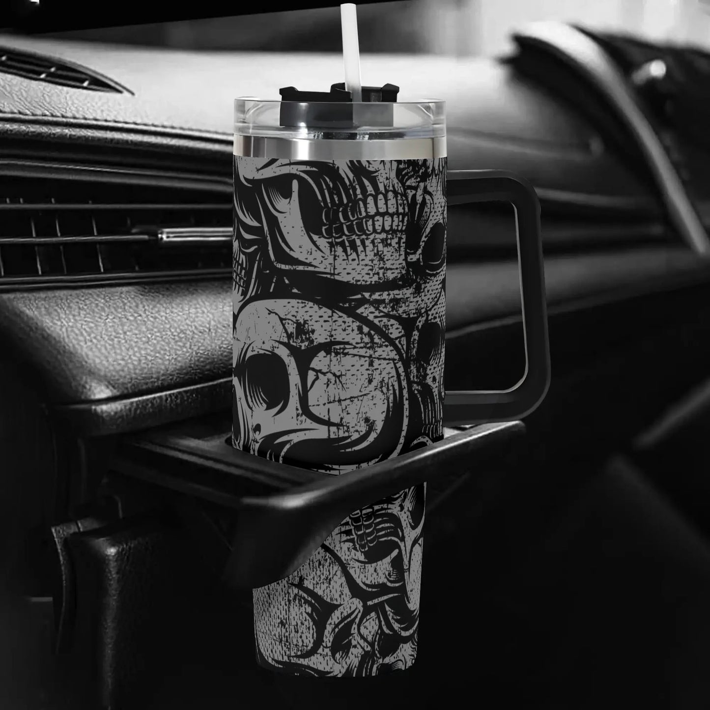 Silver Skulls 40 Oz Tumbler With Handle