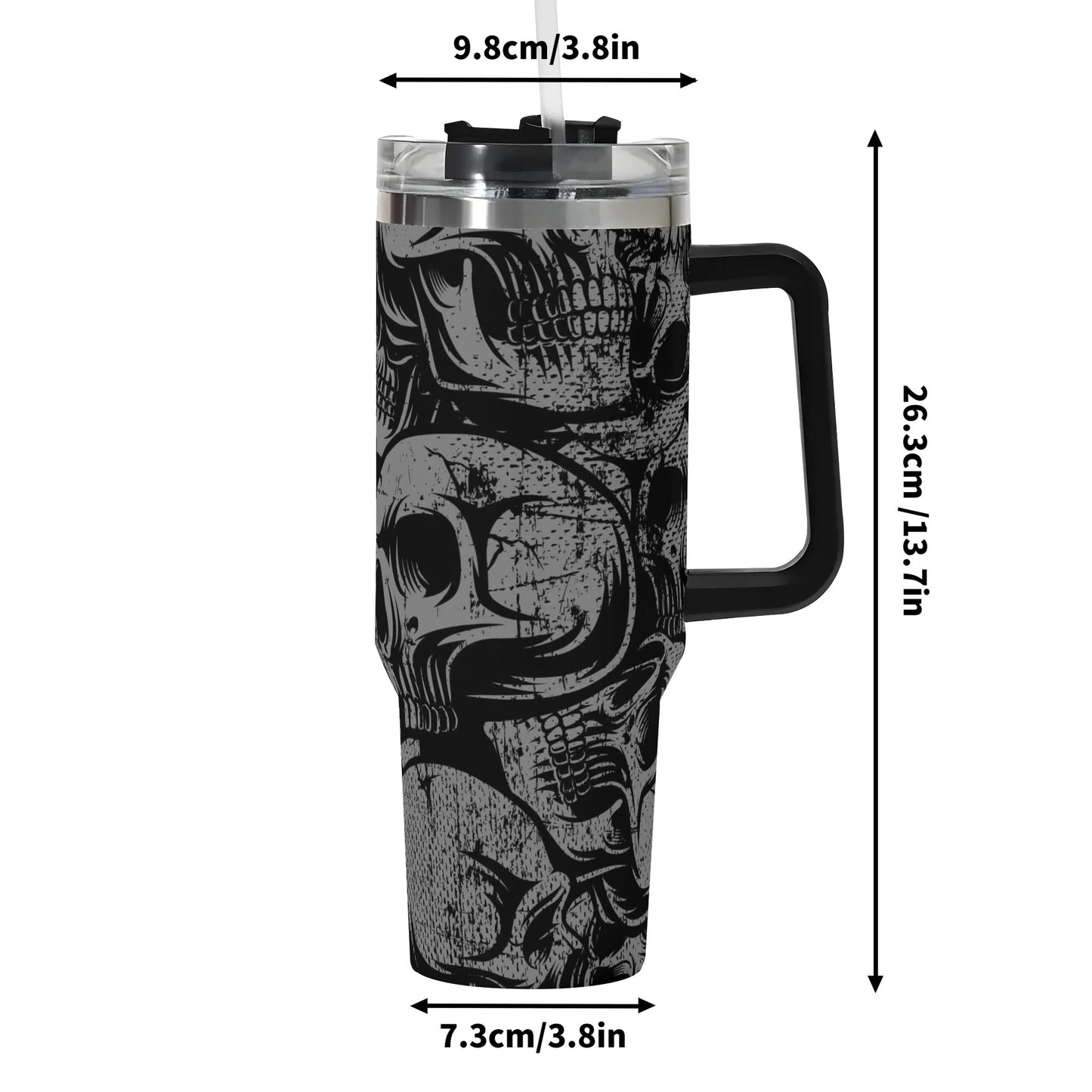 Silver Skulls 40 Oz Tumbler With Handle