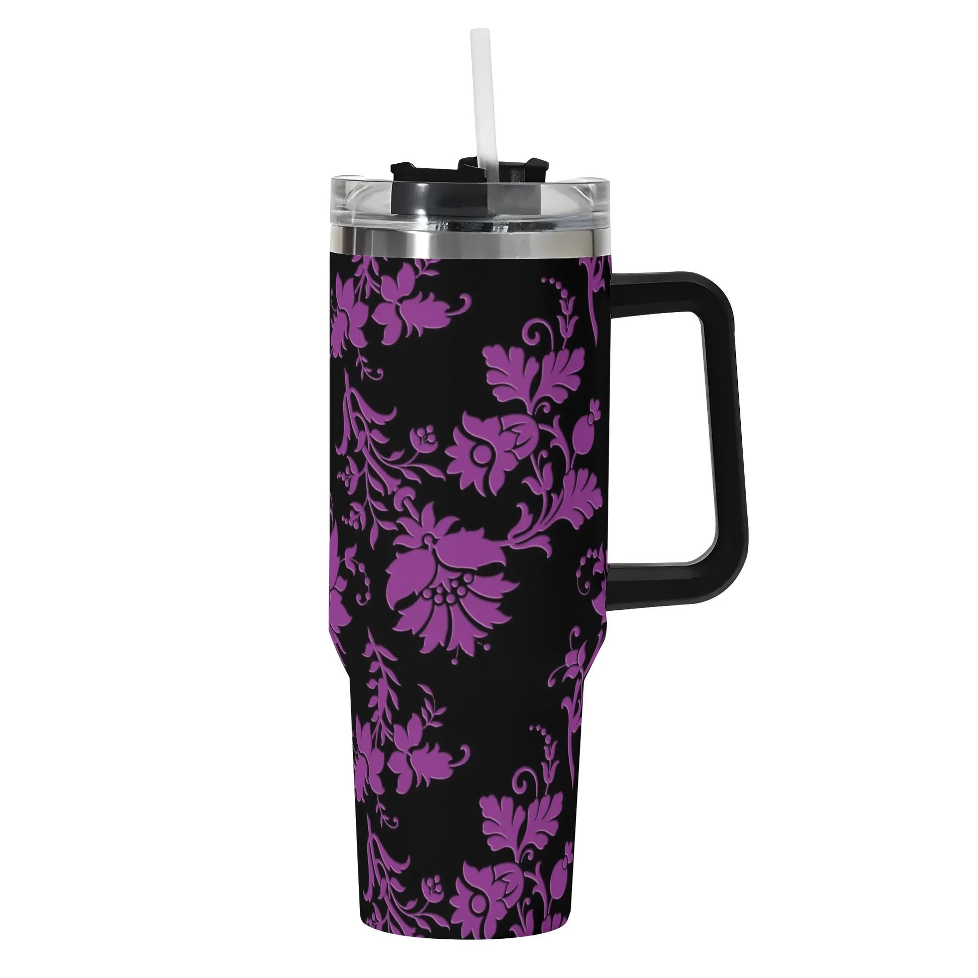 Purple Flowers 40 Oz Tumbler With Handle