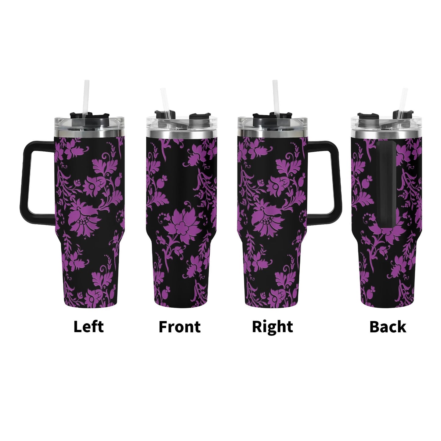 Purple Flowers 40 Oz Tumbler With Handle