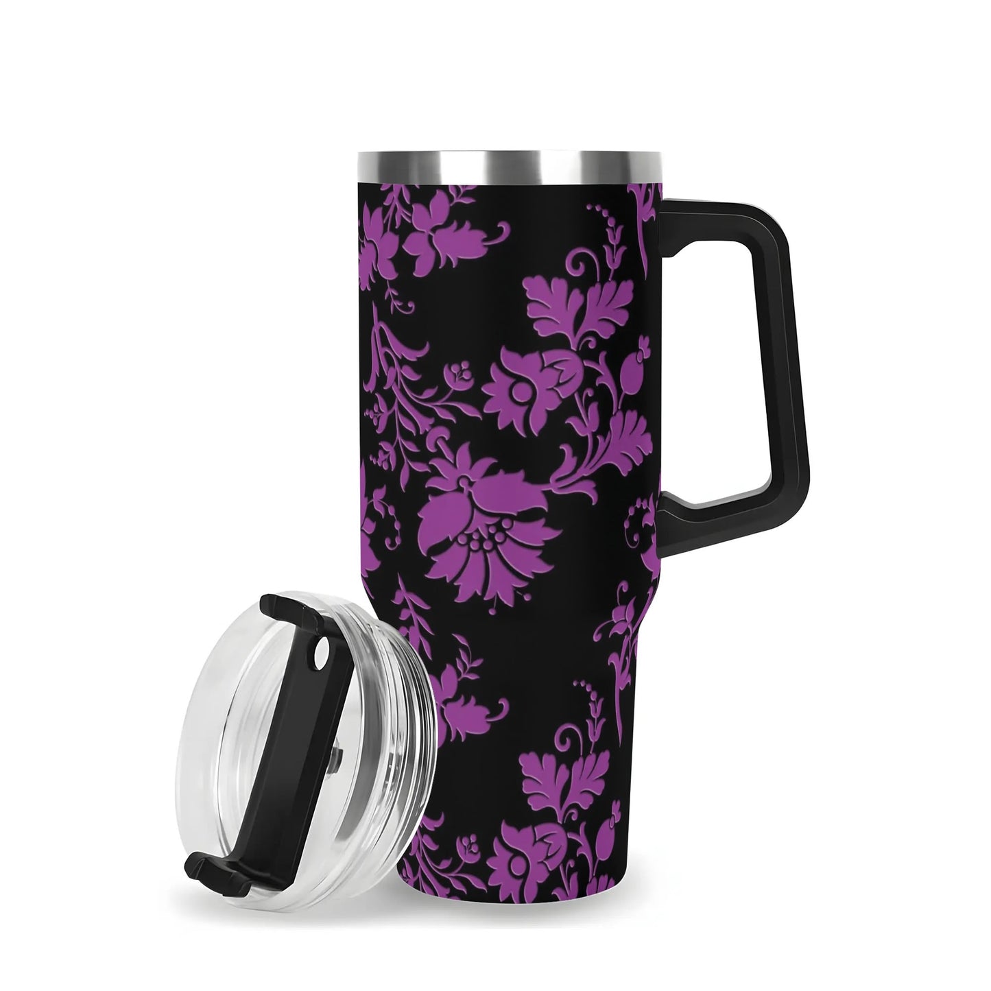 Purple Flowers 40 Oz Tumbler With Handle