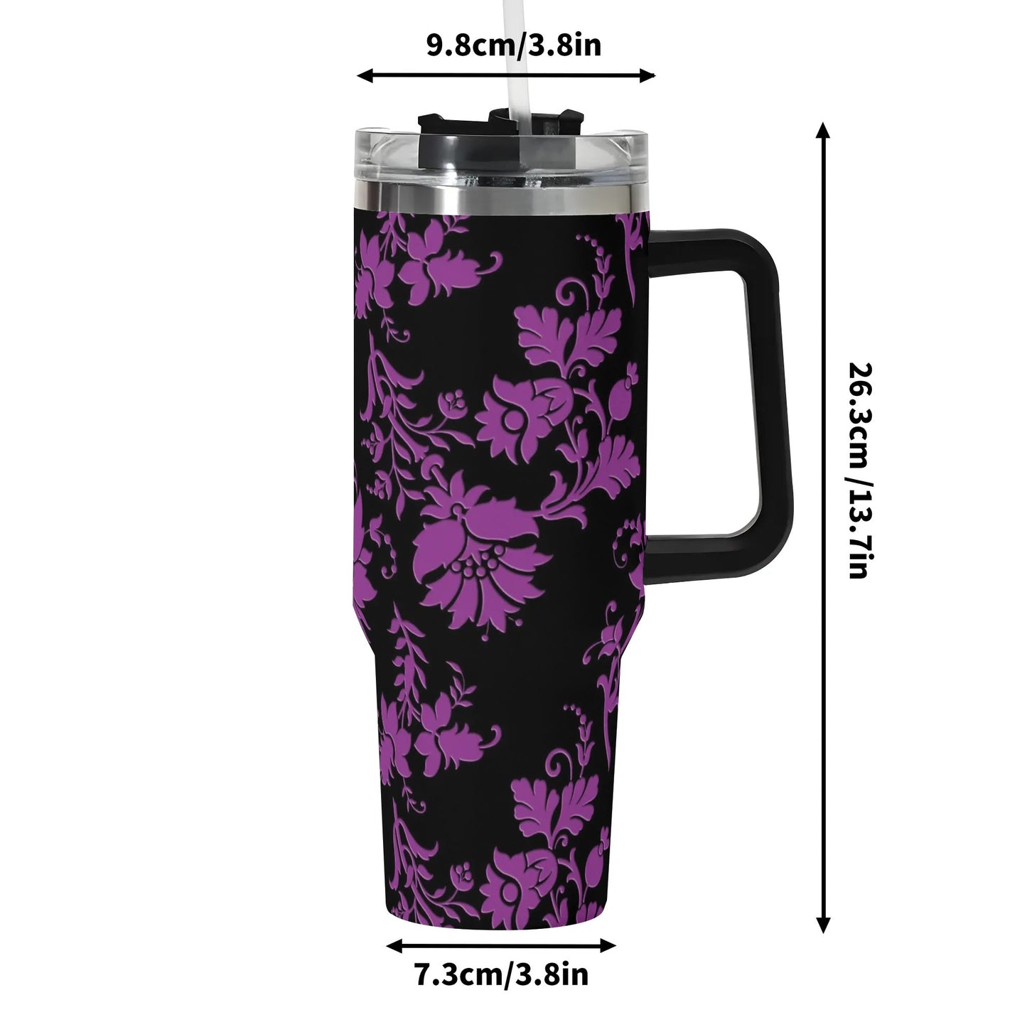 Purple Flowers 40 Oz Tumbler With Handle