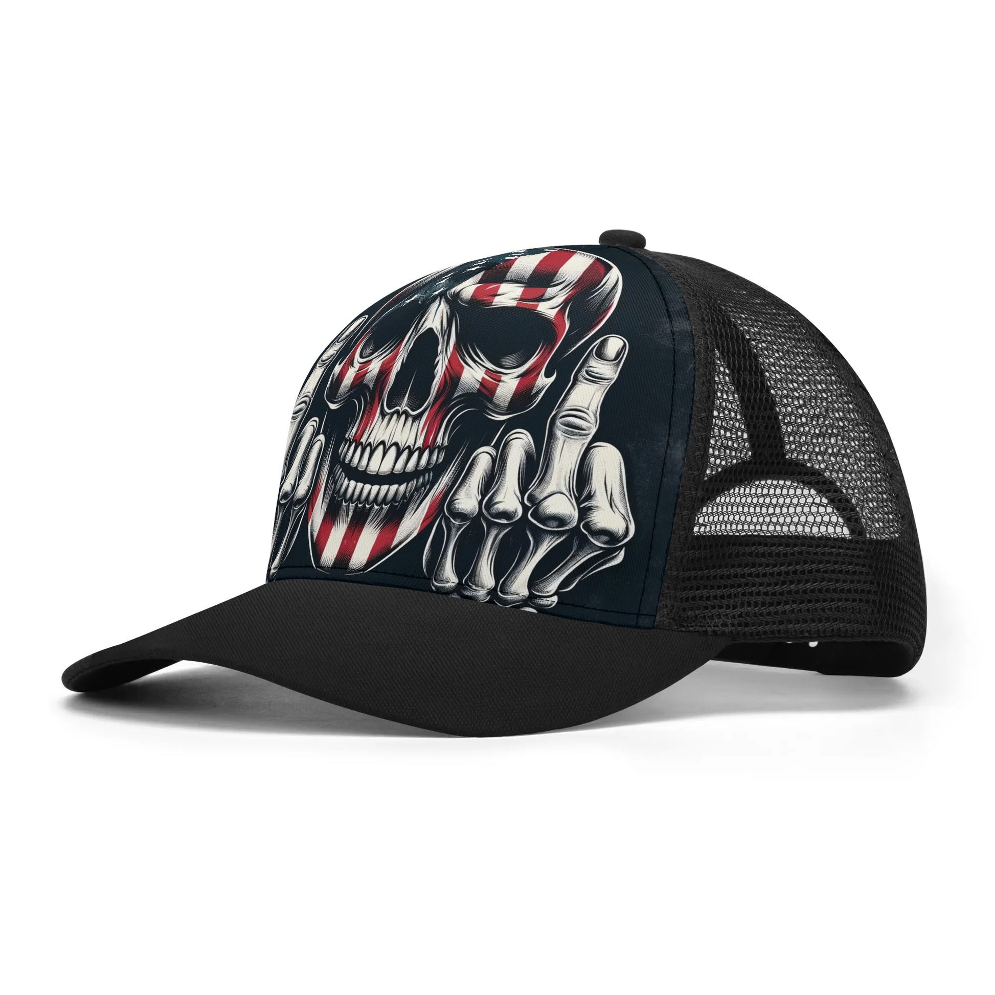 Middle Finger Skull Mesh Trucker Hats