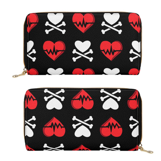 Heart And Heart Beats Leather Zipper Purse