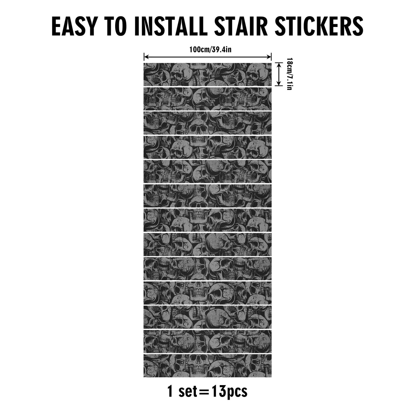 Silver Skulls Stairs Stickers (13 Pcs)