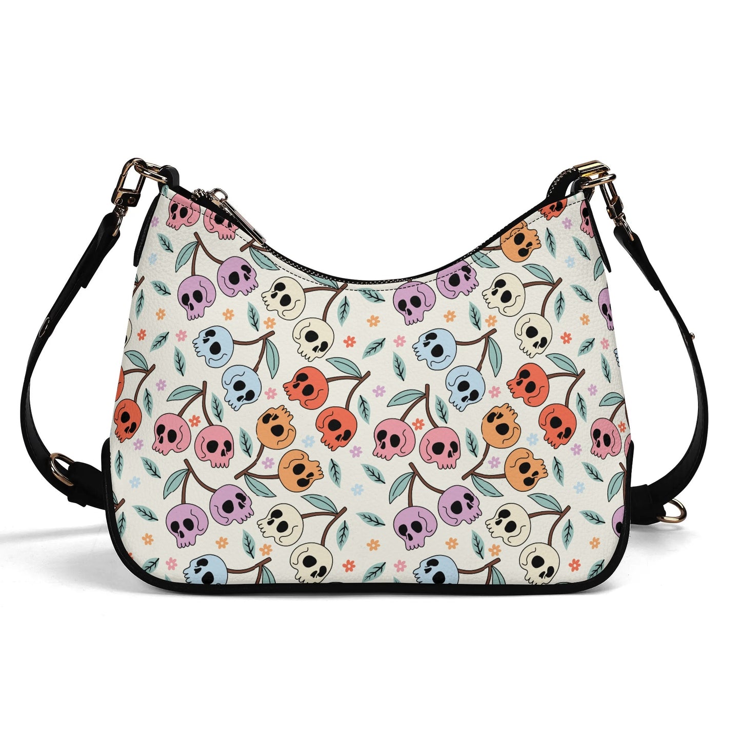 Colorful Cherry Skulls Leather Hand Bag With Chain