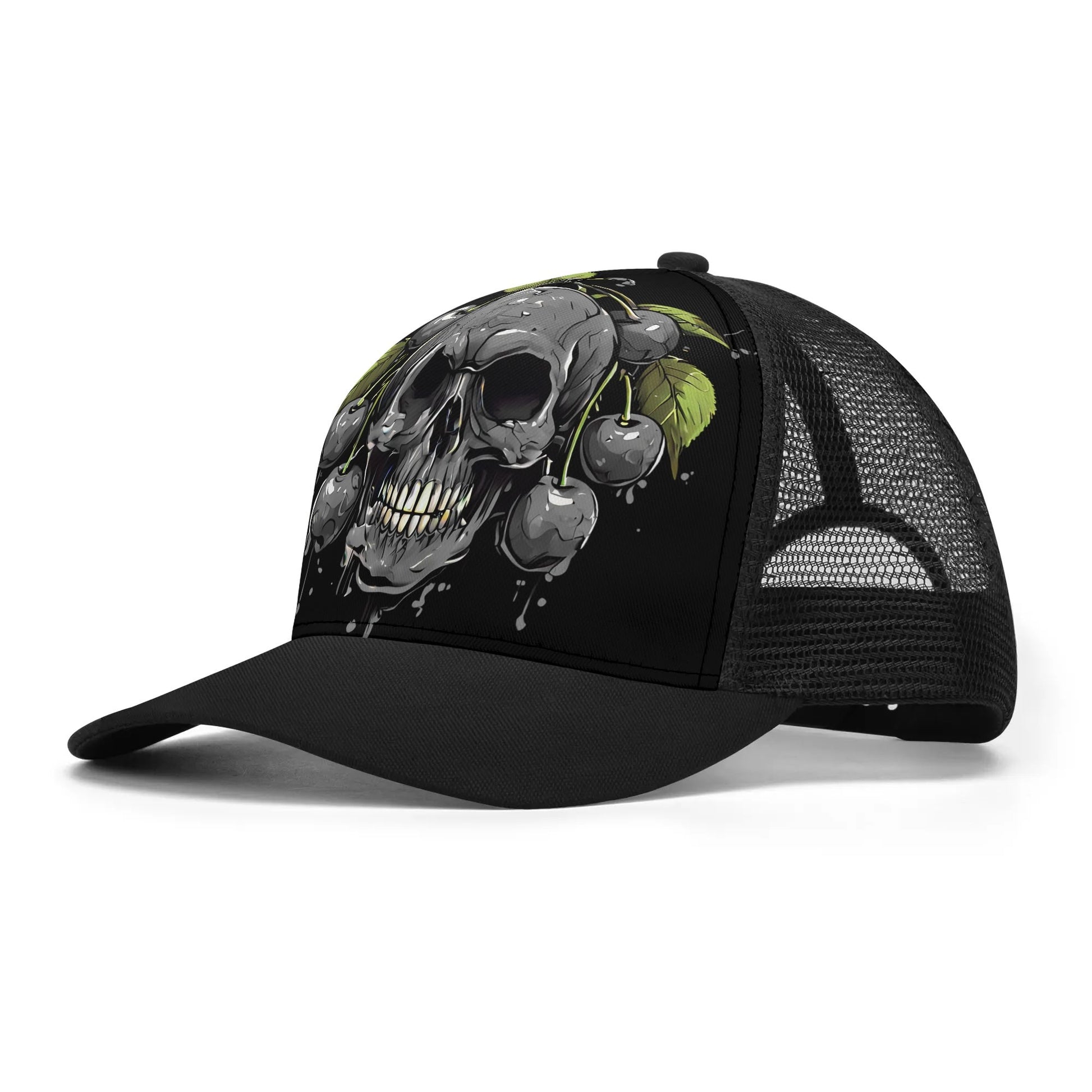 Gray Cherry Skull Mesh Trucker Hats