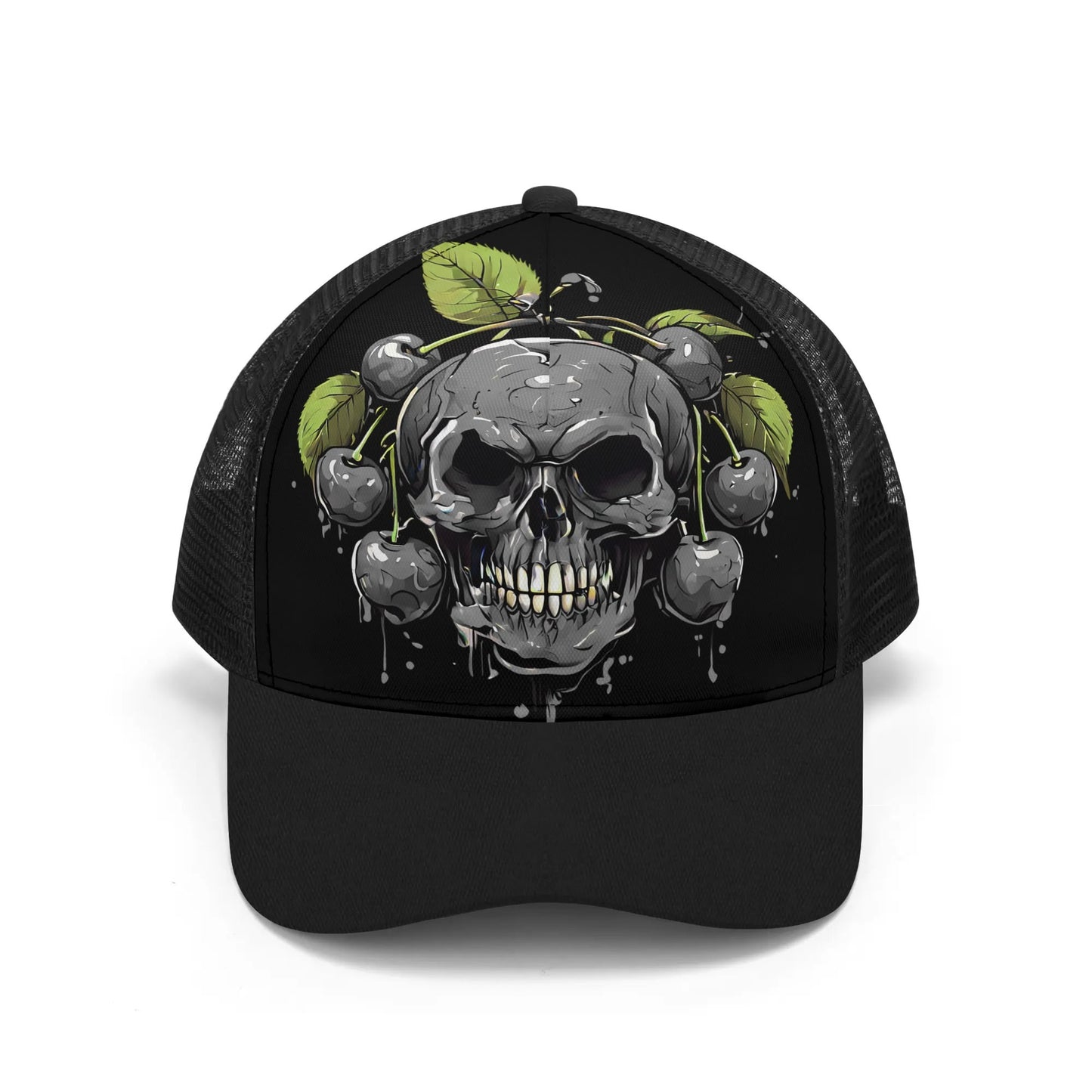 Gray Cherry Skull Mesh Trucker Hats