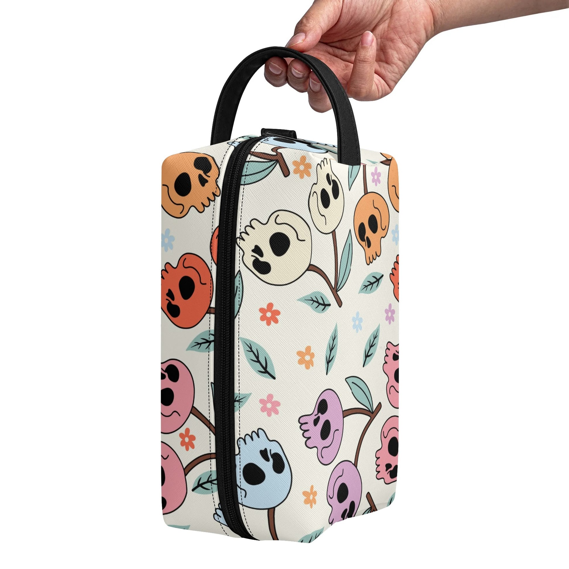 Colorful Cherry Skulls Leather Toiletries Bag