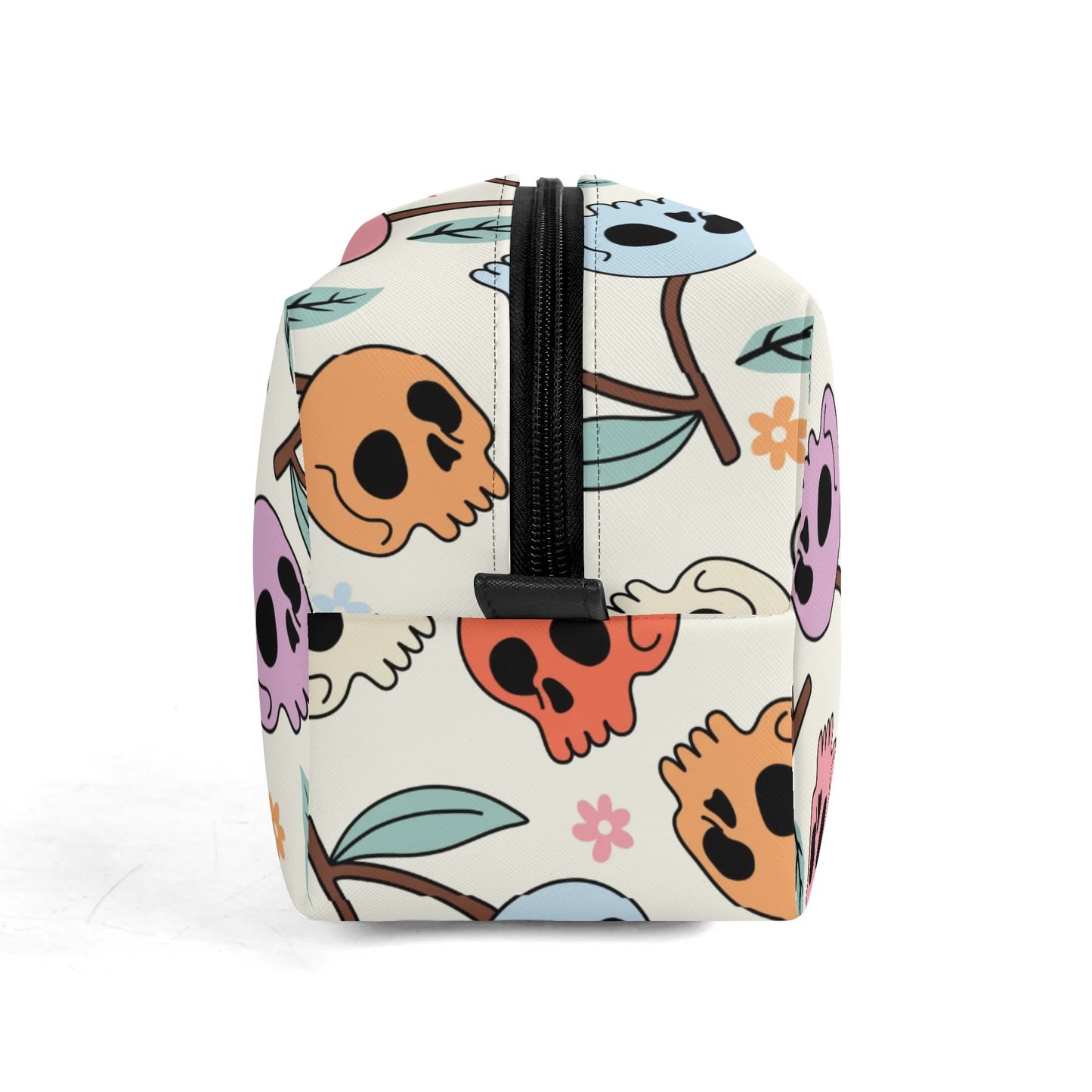 Colorful Cherry Skulls Leather Toiletries Bag