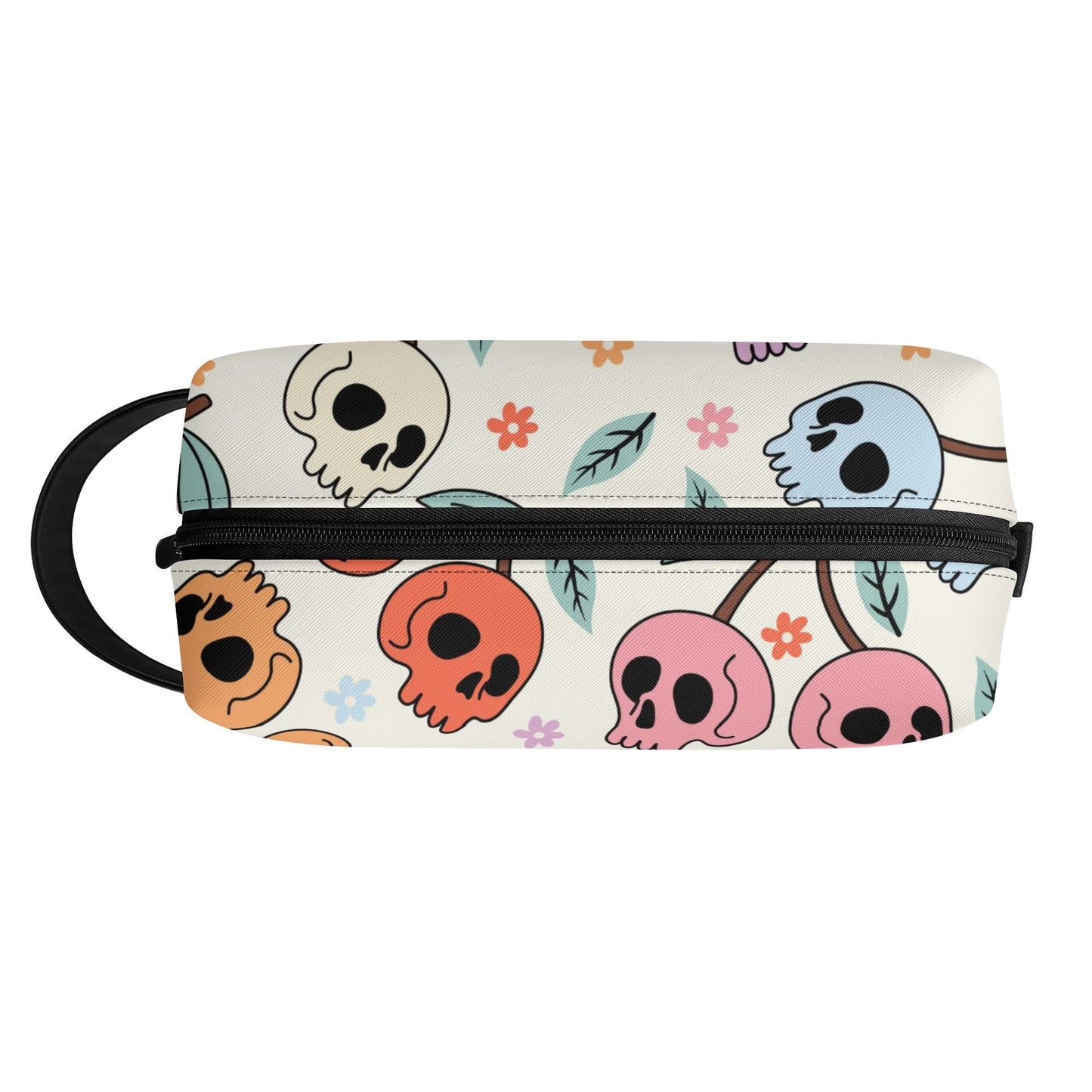 Colorful Cherry Skulls Leather Toiletries Bag