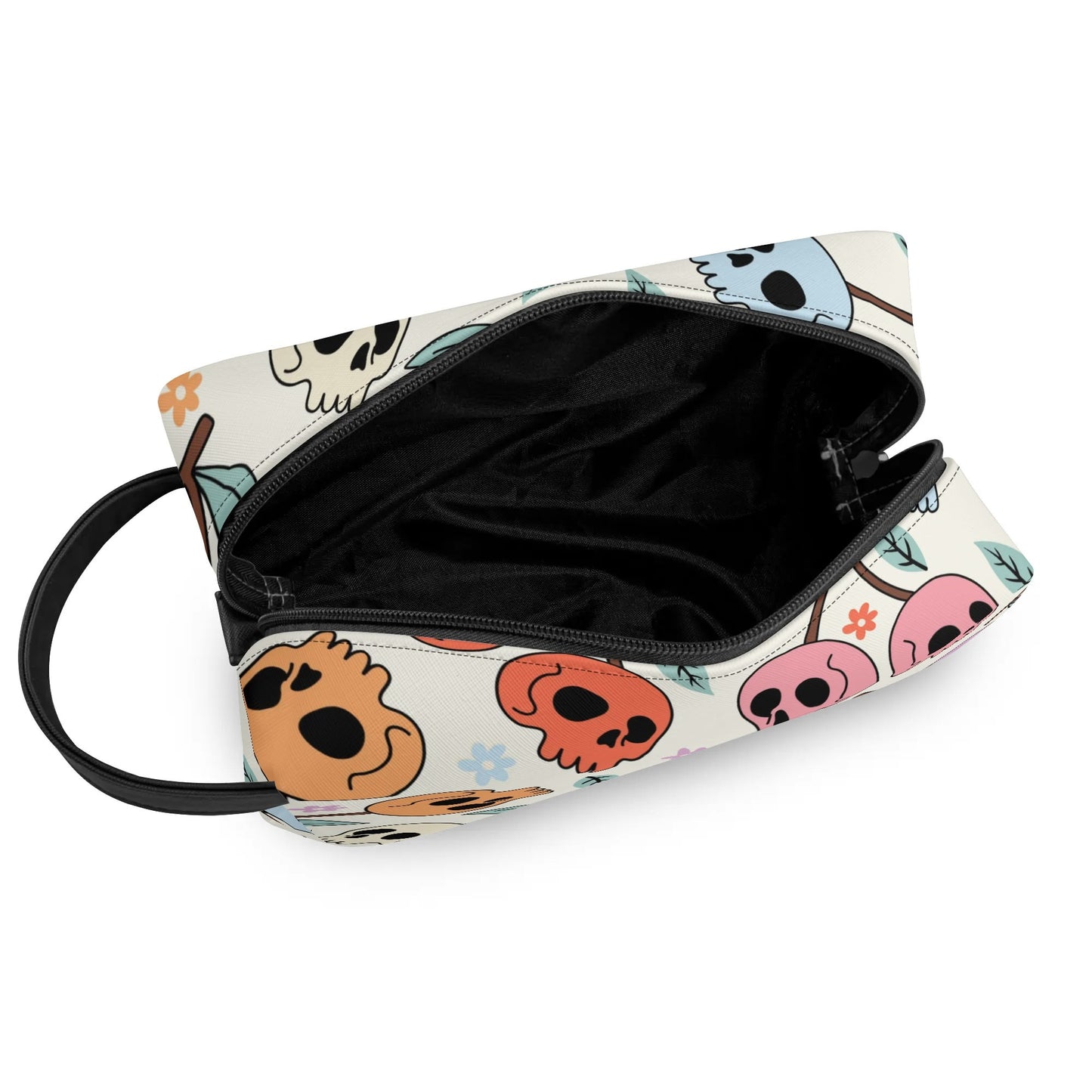 Colorful Cherry Skulls Leather Toiletries Bag