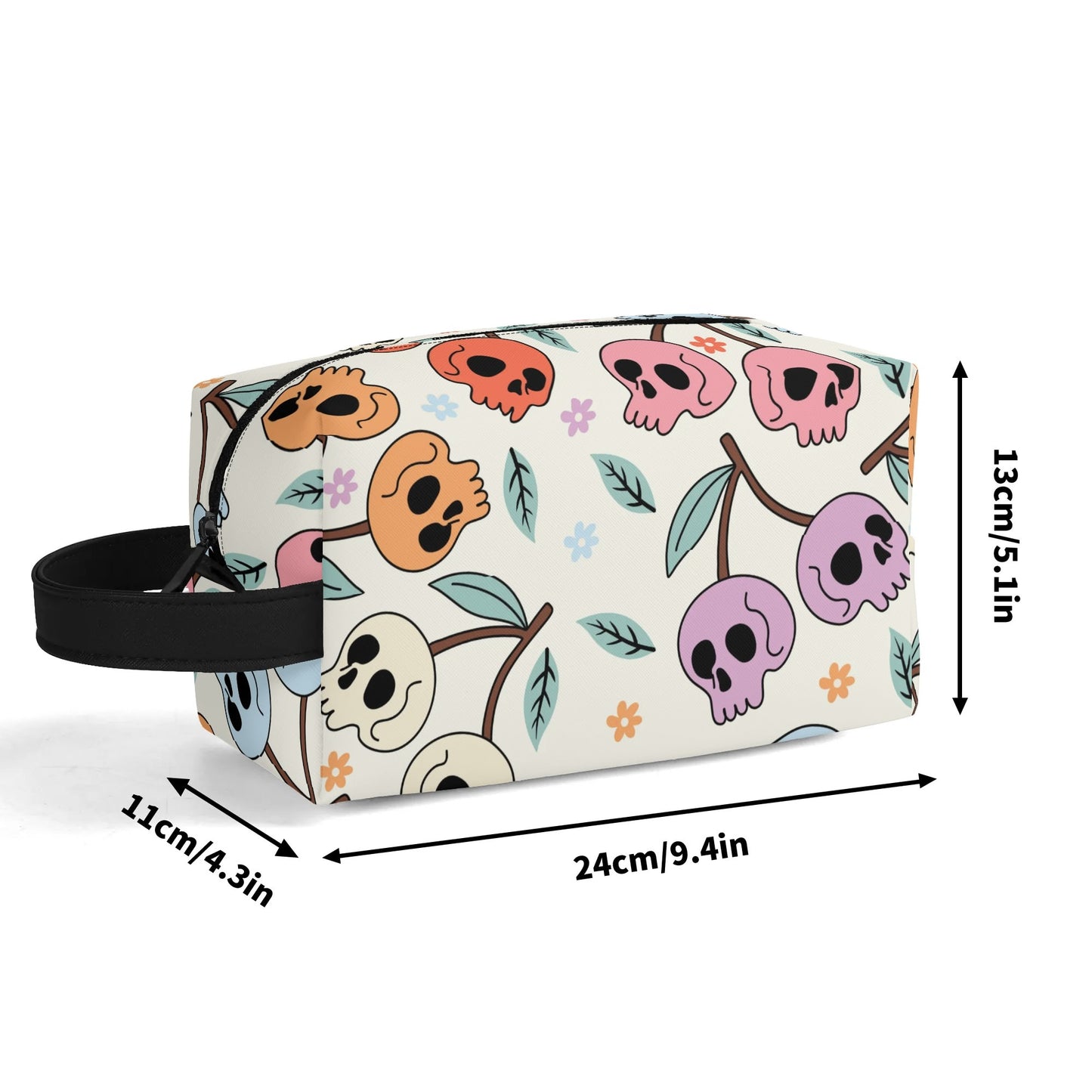 Colorful Cherry Skulls Leather Toiletries Bag