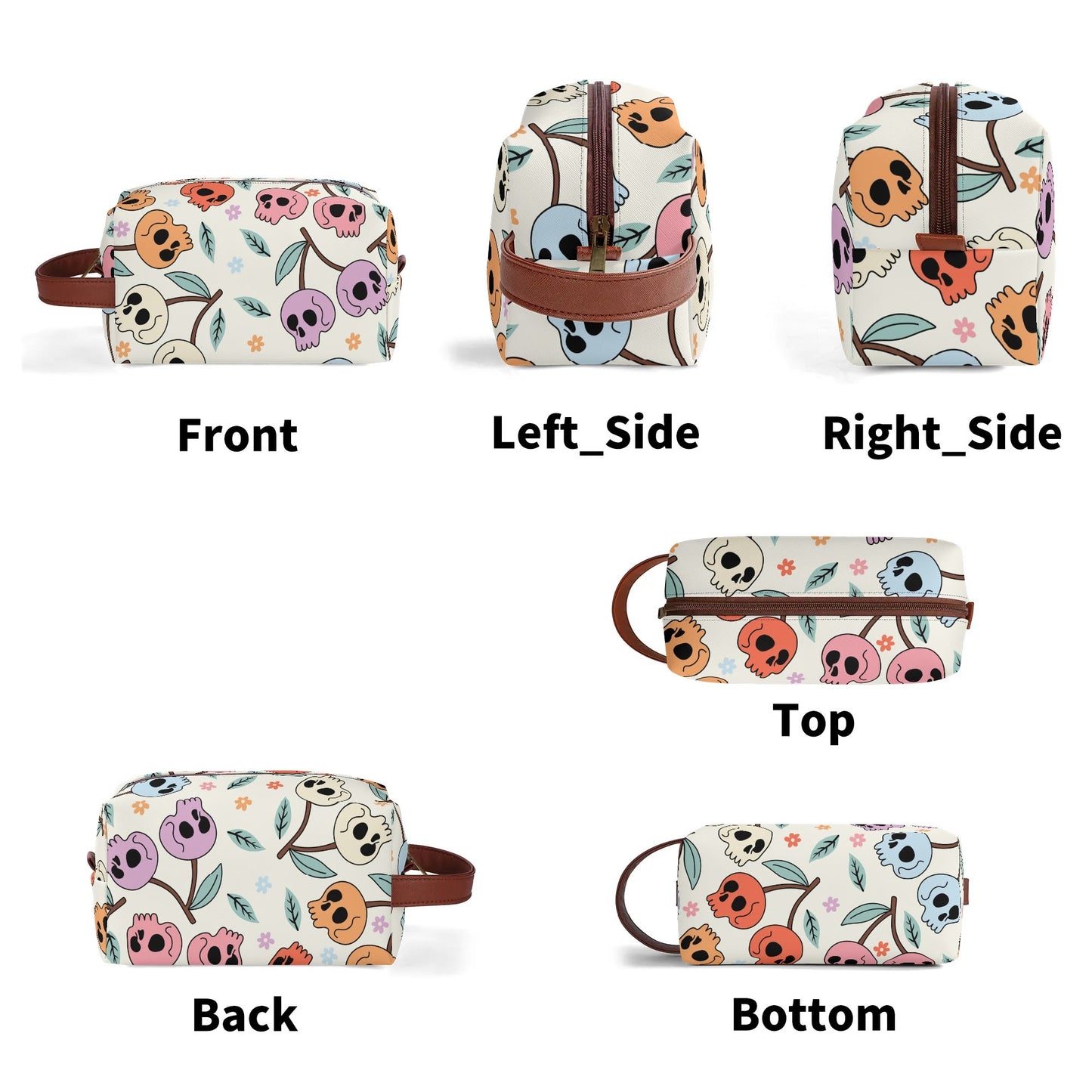 Colorful Cherry Skulls Leather Toiletries Bag