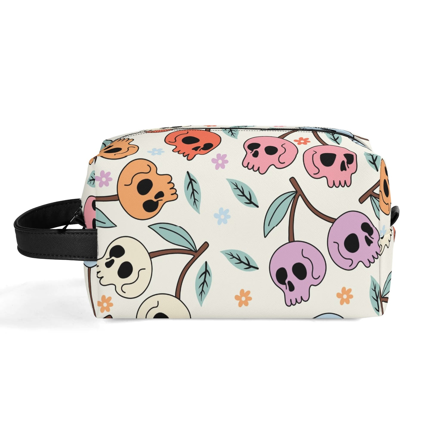 Colorful Cherry Skulls Leather Toiletries Bag