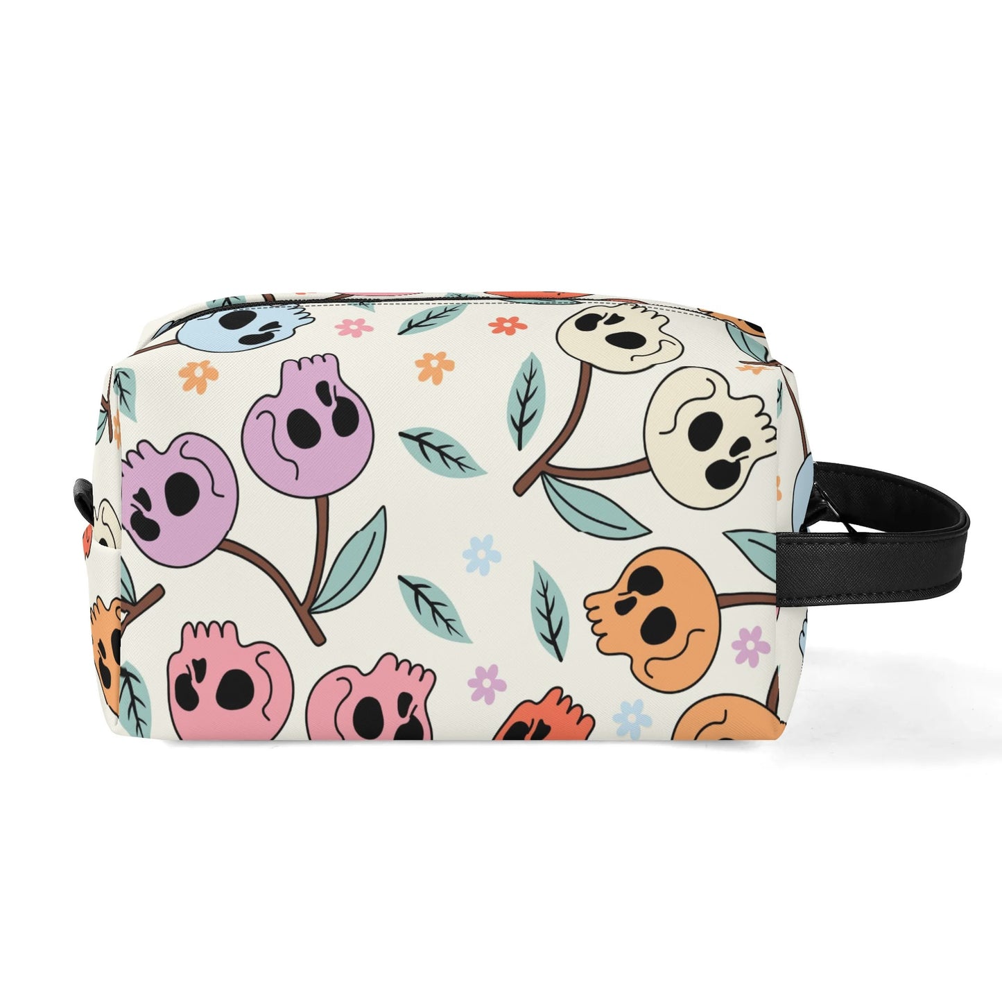 Colorful Cherry Skulls Leather Toiletries Bag