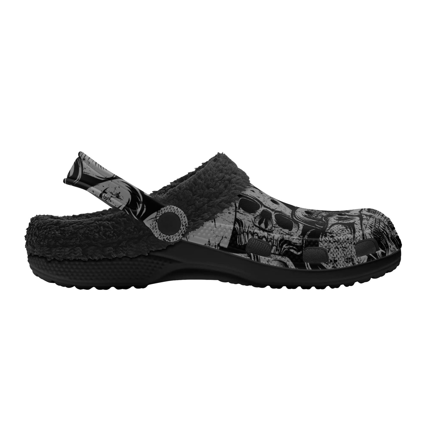 Silver Skulls Black Fleece Slippers