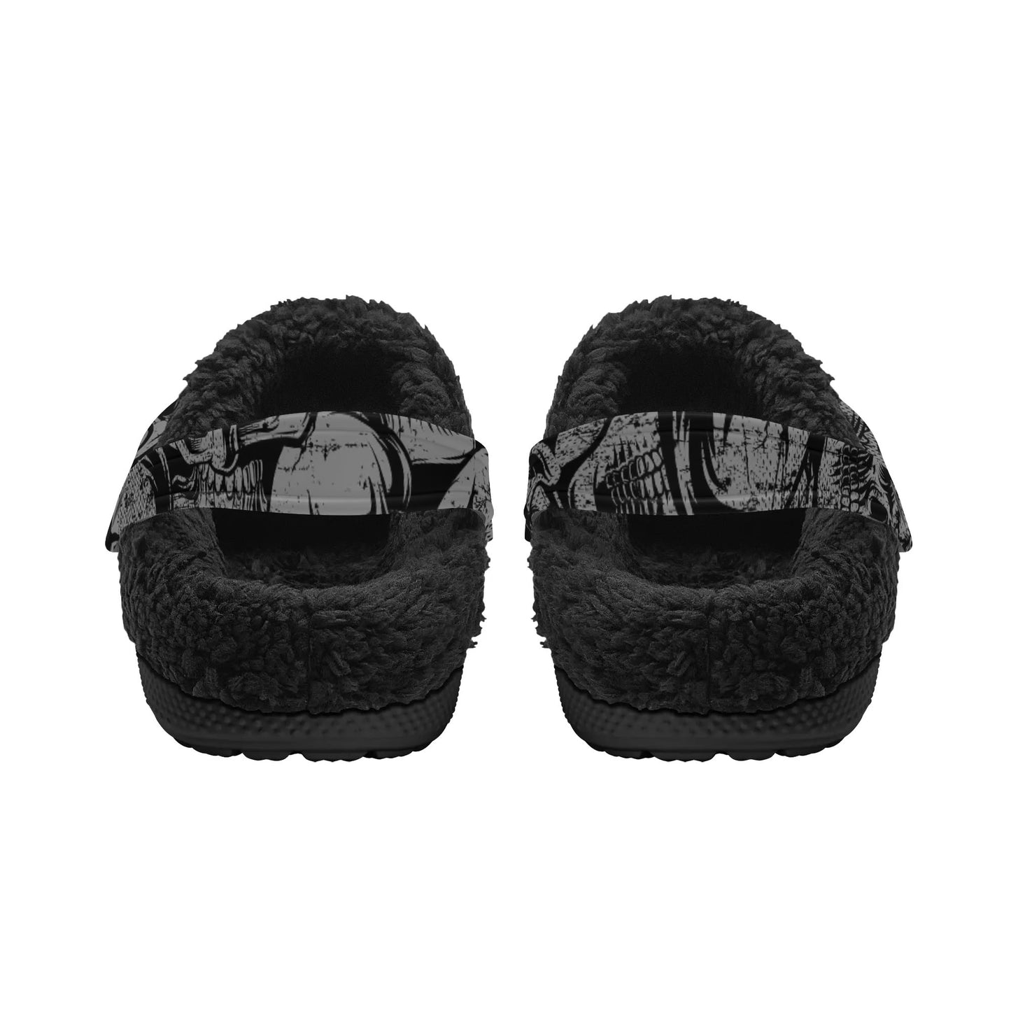 Silver Skulls Black Fleece Slippers