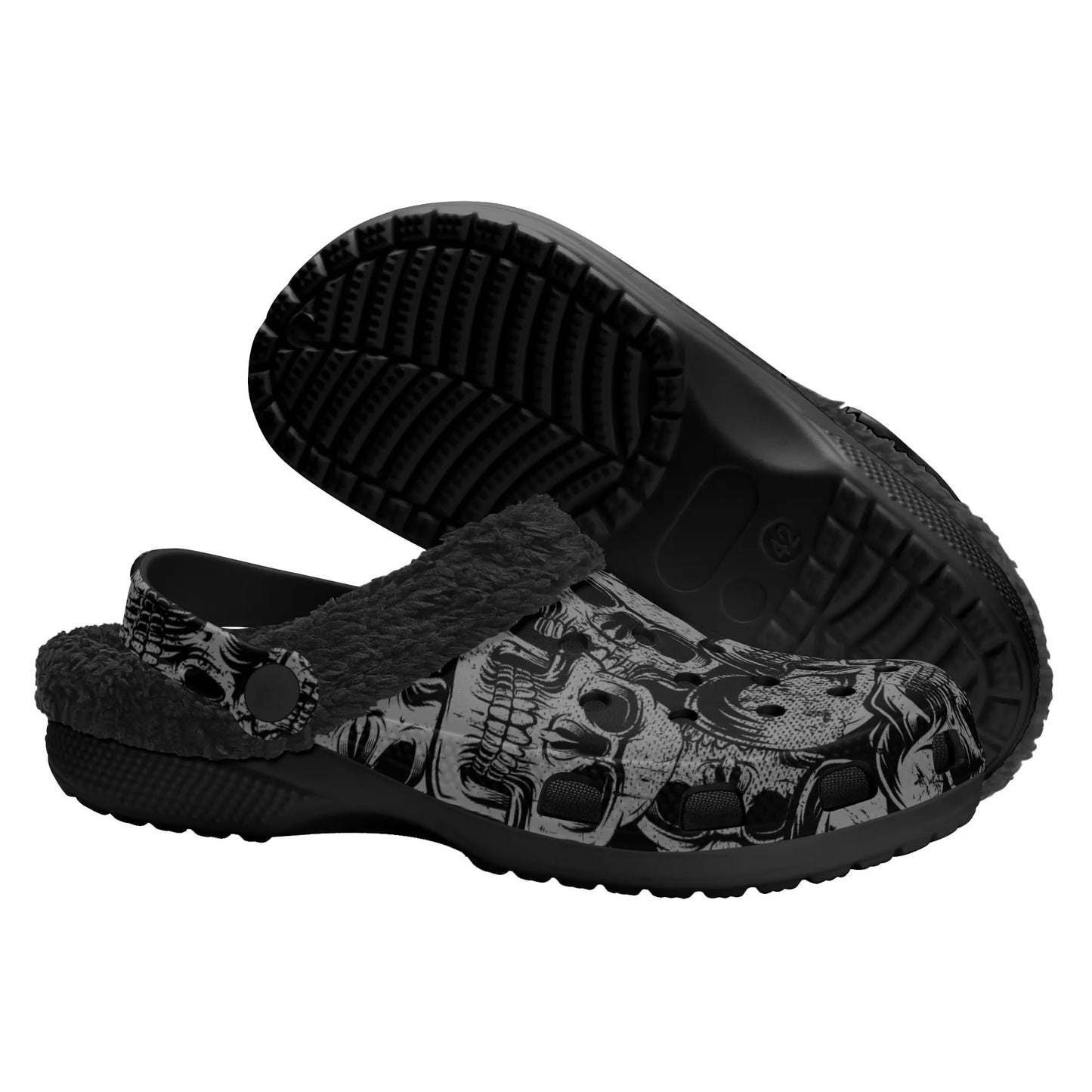 Silver Skulls Black Fleece Slippers