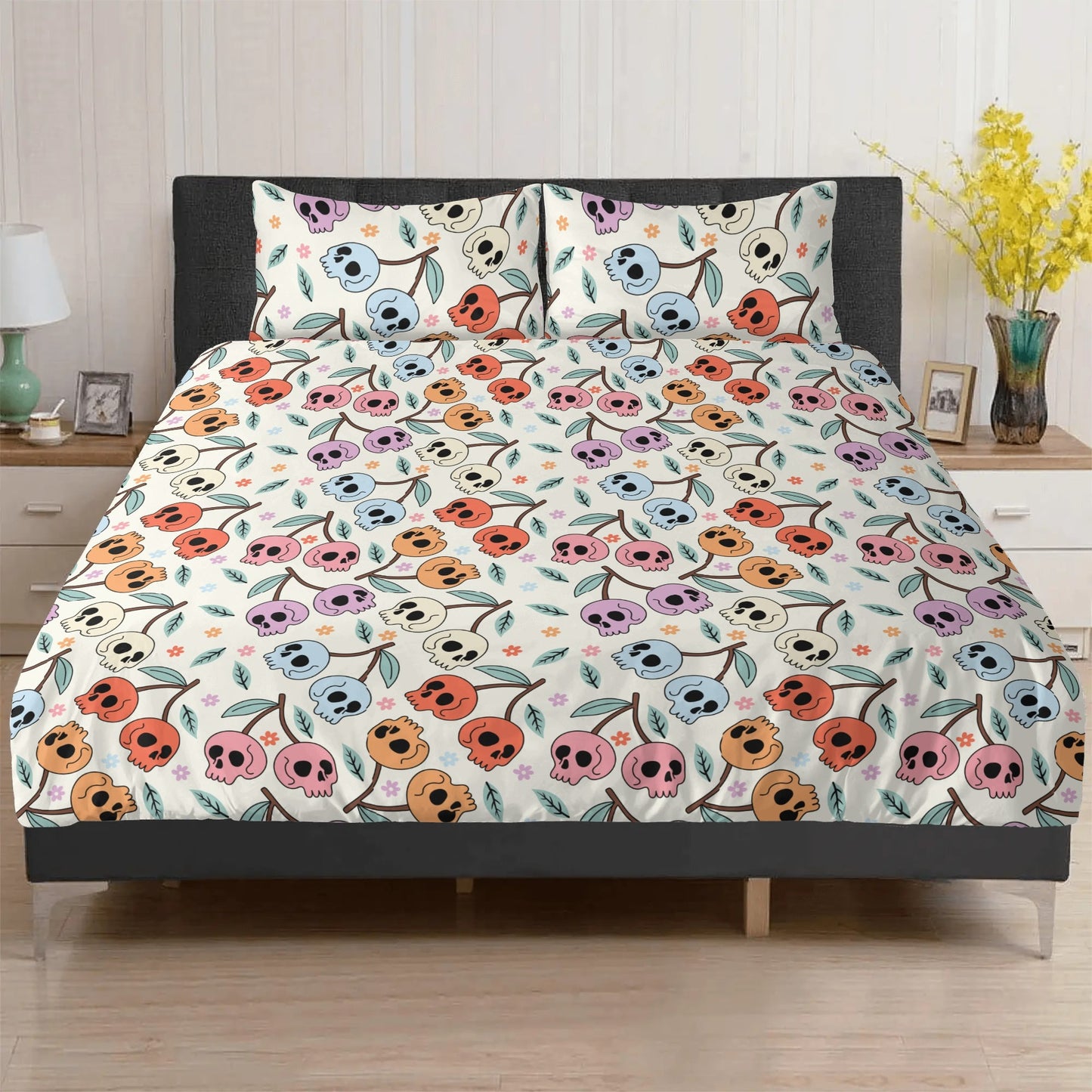 Cherry Colorful Skulls 3 Pcs Beddings