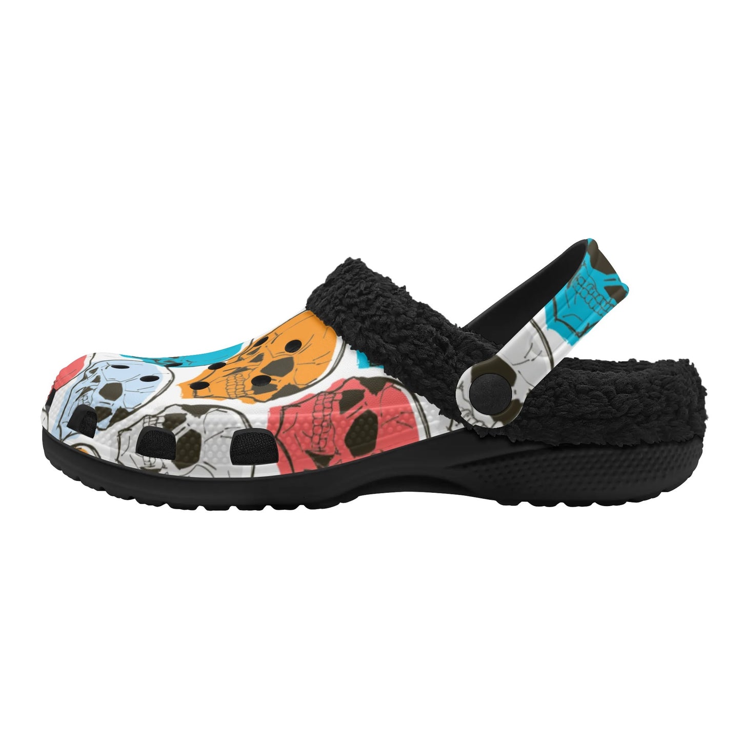 Colorful Skulls Black Fleece Slippers